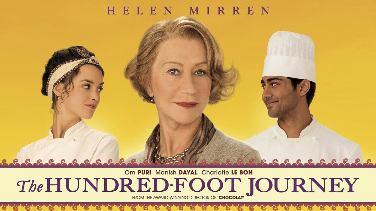 Helen Mirren, Manish Dayal e Charlotte Le Bon no pôster de A 100 Passos de um Sonho
