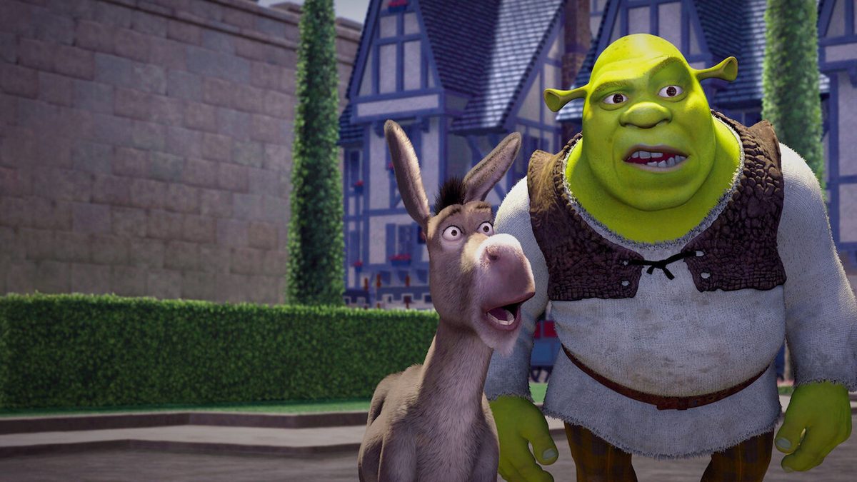 Shrek e o Burro, os dois com expressão de susto, em imagem de divulgação do filme na página da Netflix